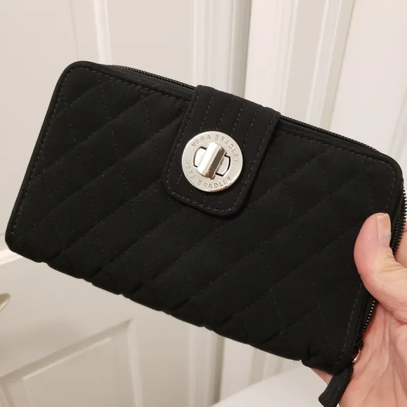 Vera Bradley Large Black Quilted Turnlock Close Wallet, Preppy, Versatile - Picture 10 of 12